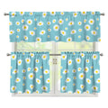 Polka Dot Daisy Flower Pattern Print 3 Piece Kitchen Curtains