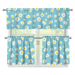 Polka Dot Daisy Flower Pattern Print 3 Piece Kitchen Curtains