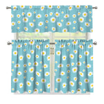 Polka Dot Daisy Flower Pattern Print 3 Piece Kitchen Curtains