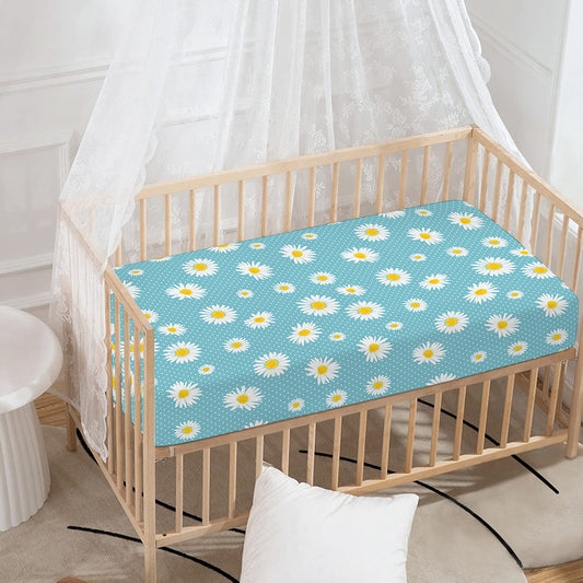 Polka Dot Daisy Flower Pattern Print Baby Crib Sheet