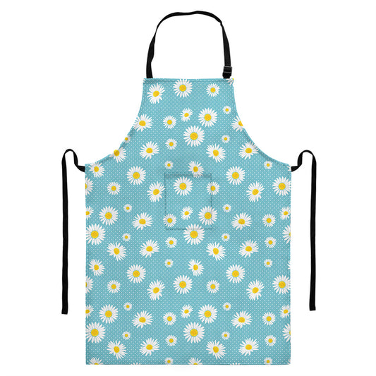 Polka Dot Daisy Flower Pattern Print Bib Apron With Pocket