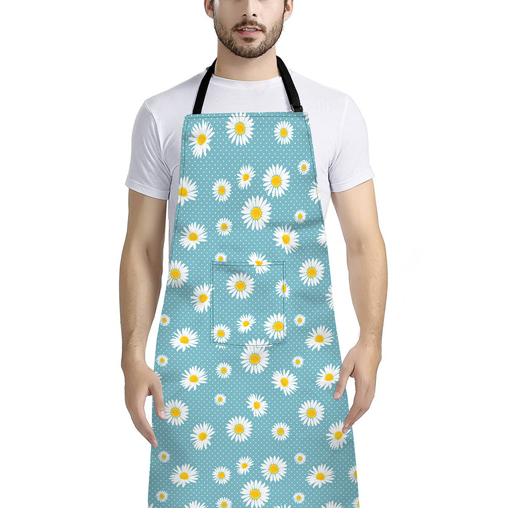 Polka Dot Daisy Flower Pattern Print Bib Apron With Pocket