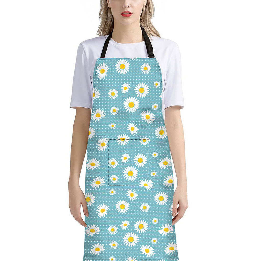 Polka Dot Daisy Flower Pattern Print Bib Apron With Pocket