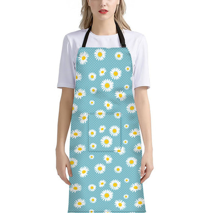 Polka Dot Daisy Flower Pattern Print Bib Apron With Pocket