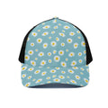 Polka Dot Daisy Flower Pattern Print Black Mesh Trucker Hat