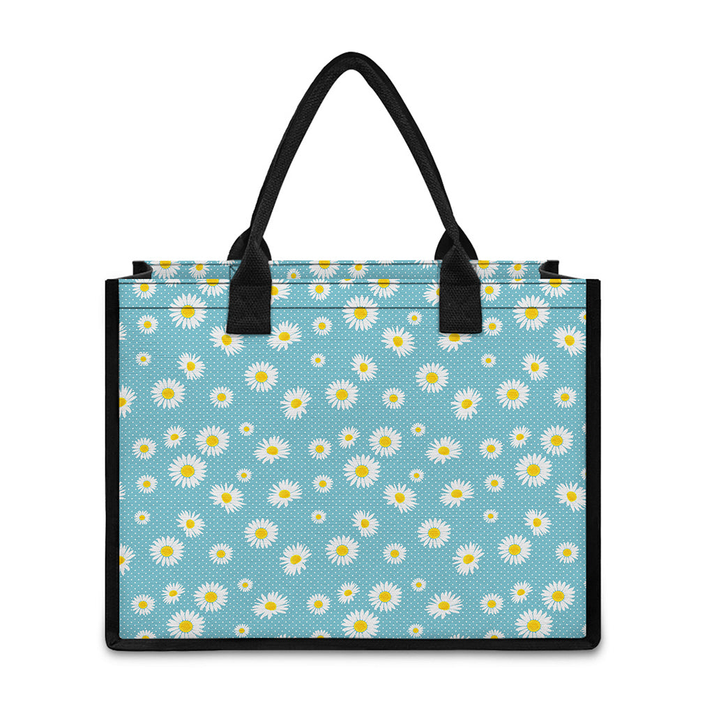 Polka Dot Daisy Flower Pattern Print Canvas Tote Bag