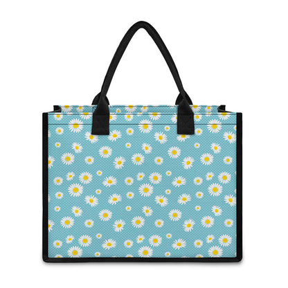 Polka Dot Daisy Flower Pattern Print Canvas Tote Bag