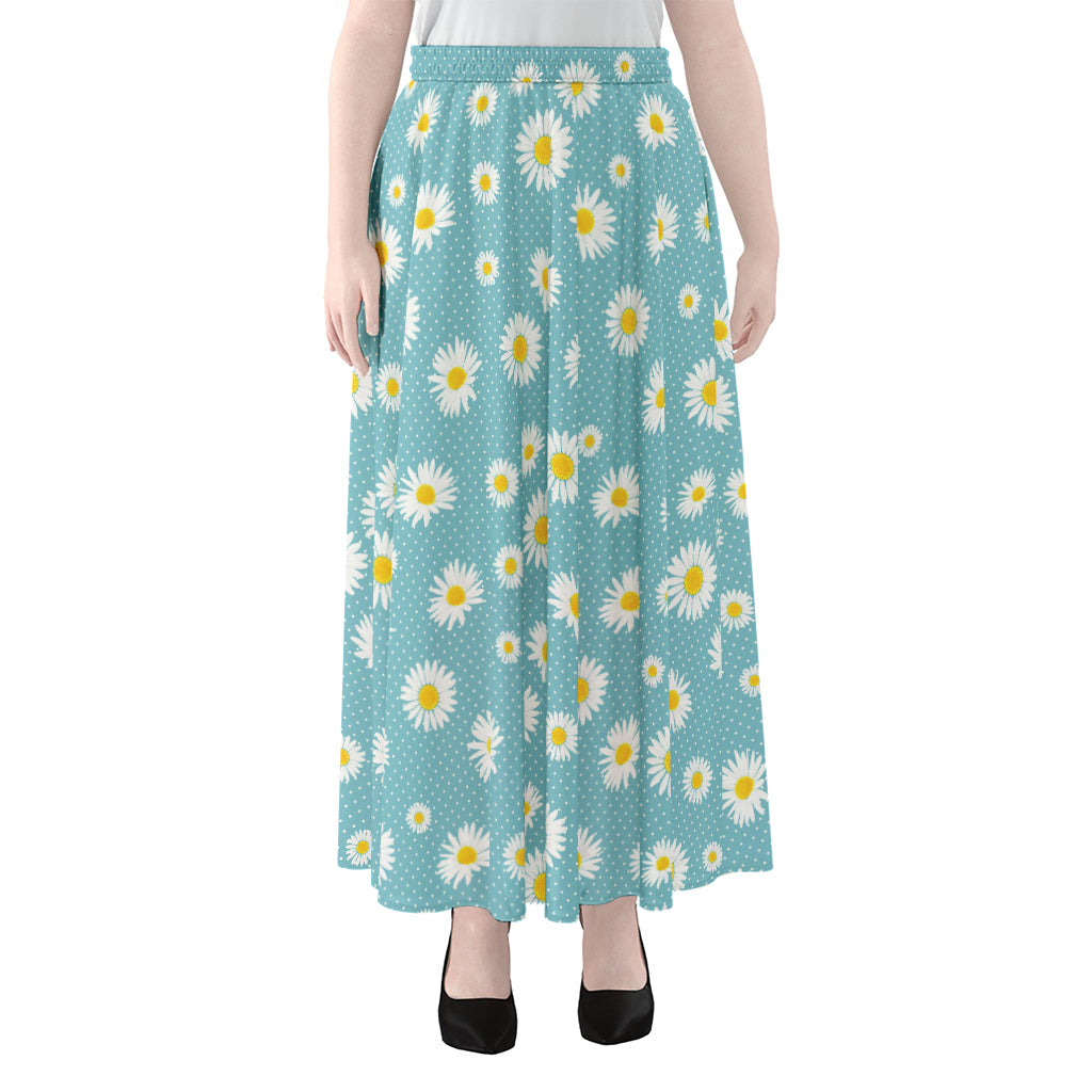 Polka Dot Daisy Flower Pattern Print Chiffon Maxi Skirt