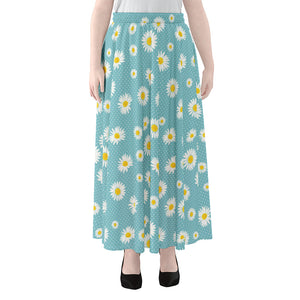 Polka Dot Daisy Flower Pattern Print Chiffon Maxi Skirt