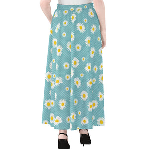 Polka Dot Daisy Flower Pattern Print Chiffon Maxi Skirt