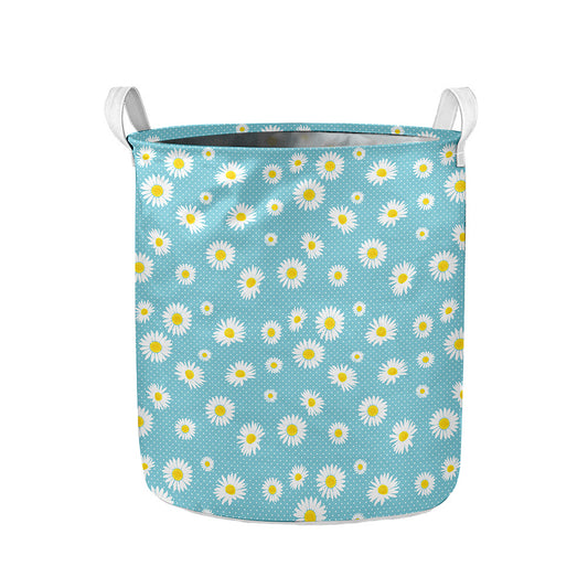 Polka Dot Daisy Flower Pattern Print Collapsible Laundry Basket