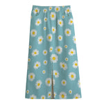 Polka Dot Daisy Flower Pattern Print Cotton Front Slit Maxi Skirt