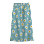 Polka Dot Daisy Flower Pattern Print Cotton Front Slit Maxi Skirt