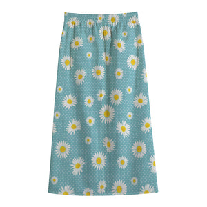 Polka Dot Daisy Flower Pattern Print Cotton Front Slit Maxi Skirt