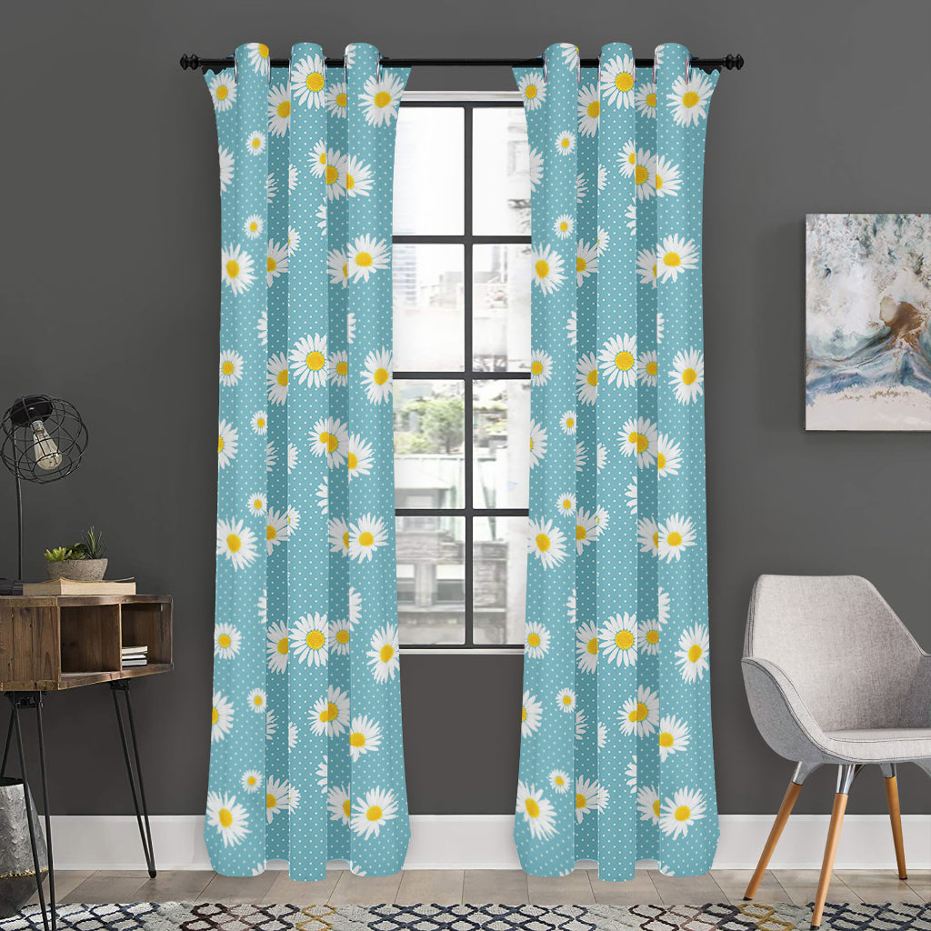 Polka Dot Daisy Flower Pattern Print Curtain