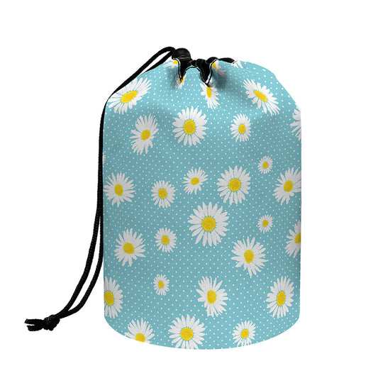 Polka Dot Daisy Flower Pattern Print Drawstring Makeup Bag