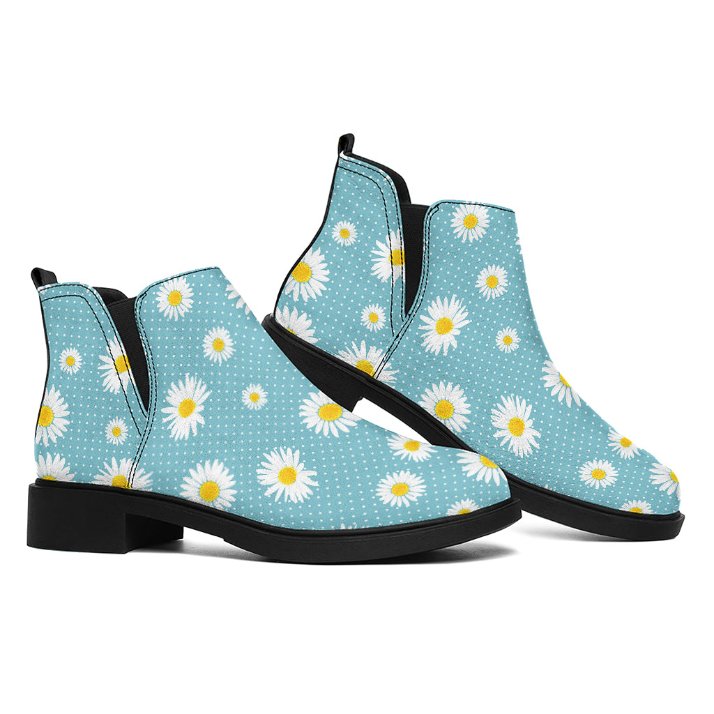 Polka Dot Daisy Flower Pattern Print Flat Ankle Boots