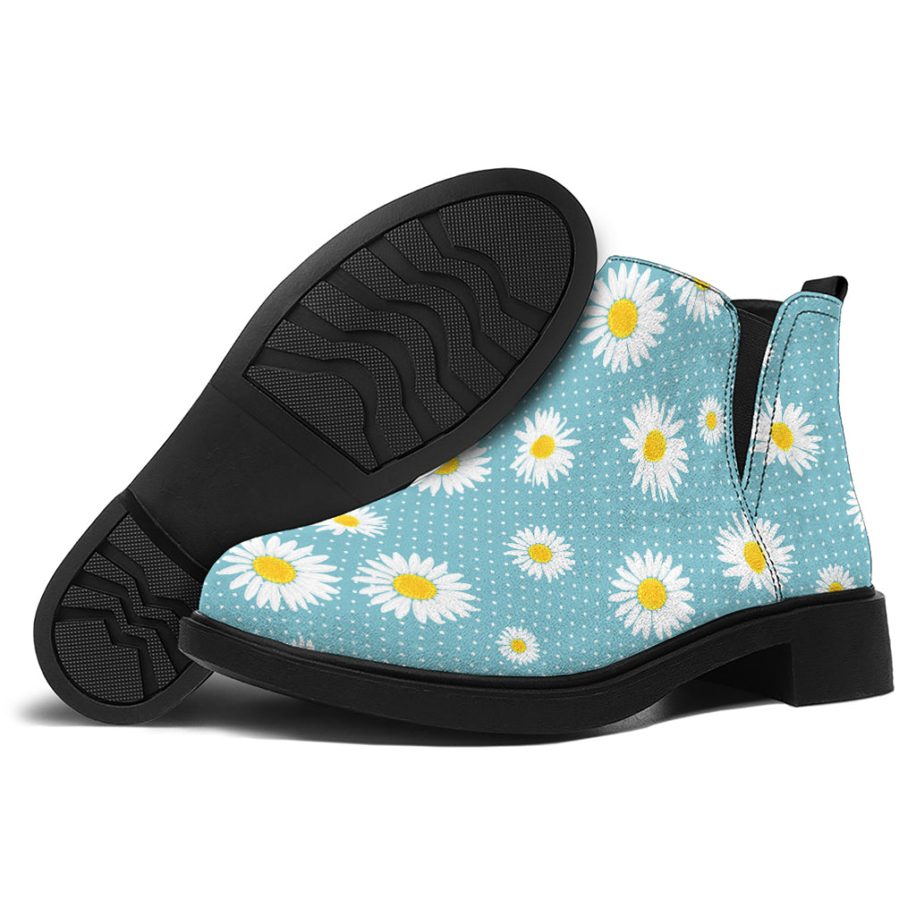 Polka Dot Daisy Flower Pattern Print Flat Ankle Boots