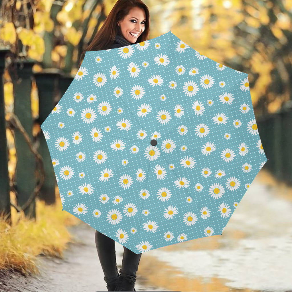 Polka Dot Daisy Flower Pattern Print Foldable Umbrella