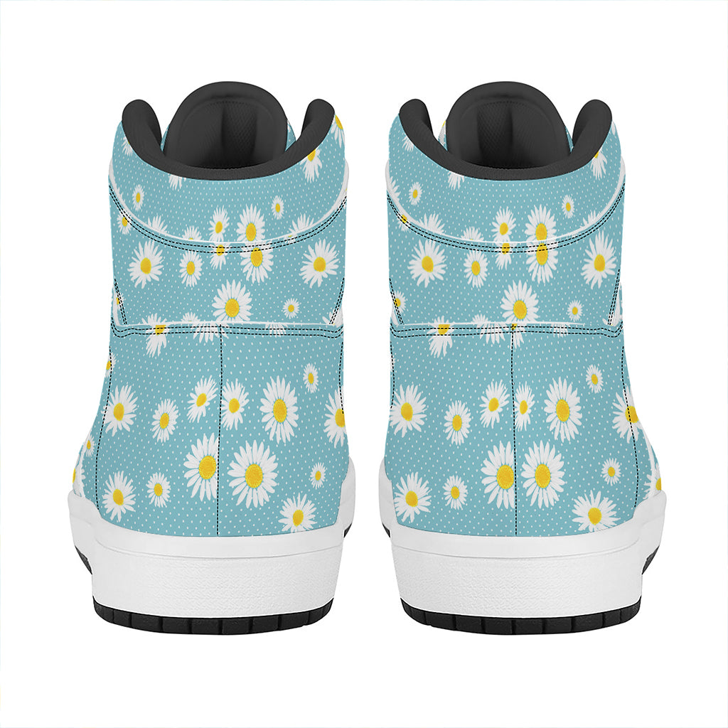 Polka Dot Daisy Flower Pattern Print High Top Leather Sneakers