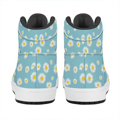 Polka Dot Daisy Flower Pattern Print High Top Leather Sneakers