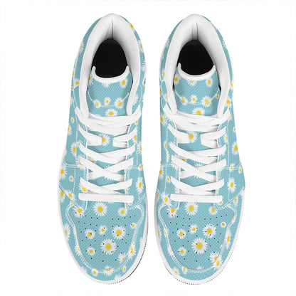 Polka Dot Daisy Flower Pattern Print High Top Leather Sneakers