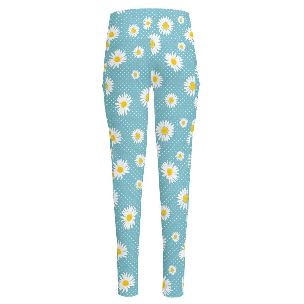 Polka Dot Daisy Flower Pattern Print High-Waisted Pocket Leggings