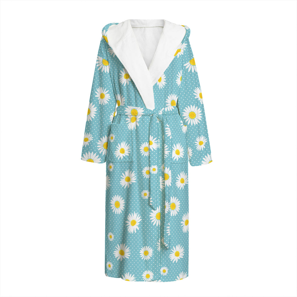 Polka Dot Daisy Flower Pattern Print Hooded Bathrobe