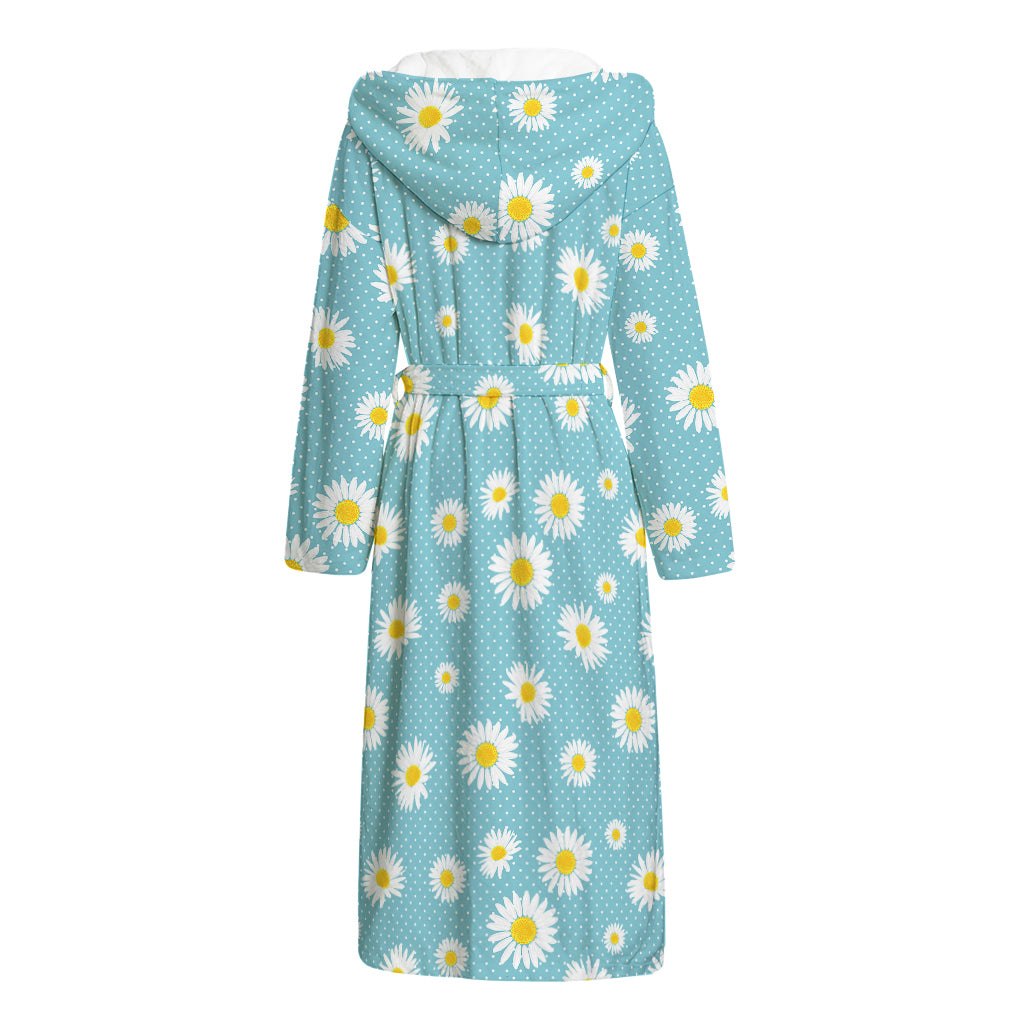 Polka Dot Daisy Flower Pattern Print Hooded Bathrobe