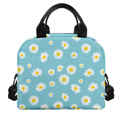 Polka Dot Daisy Flower Pattern Print Insulated Lunch Bag