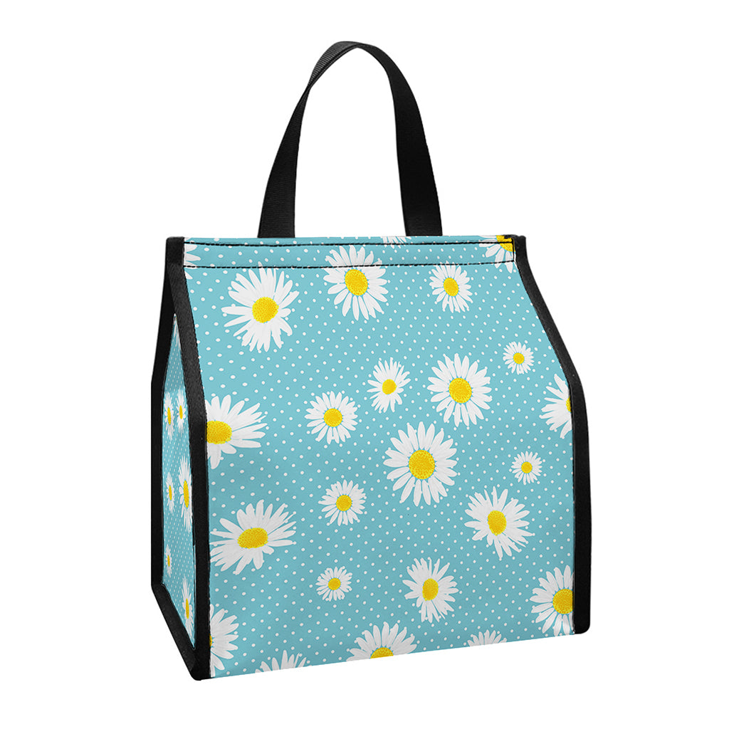 Polka Dot Daisy Flower Pattern Print Insulated Lunch Tote