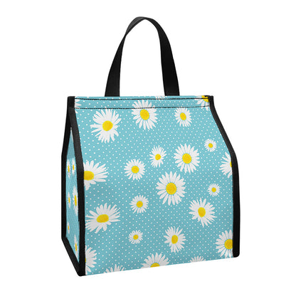 Polka Dot Daisy Flower Pattern Print Insulated Lunch Tote