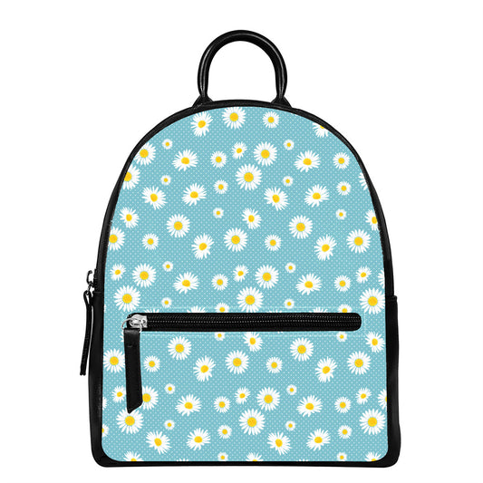 Polka Dot Daisy Flower Pattern Print Leather Backpack