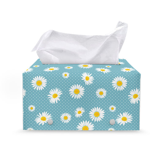 Polka Dot Daisy Flower Pattern Print Leather Tissue Box Cover