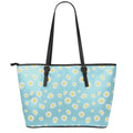 Polka Dot Daisy Flower Pattern Print Leather Tote Bag With Zipper
