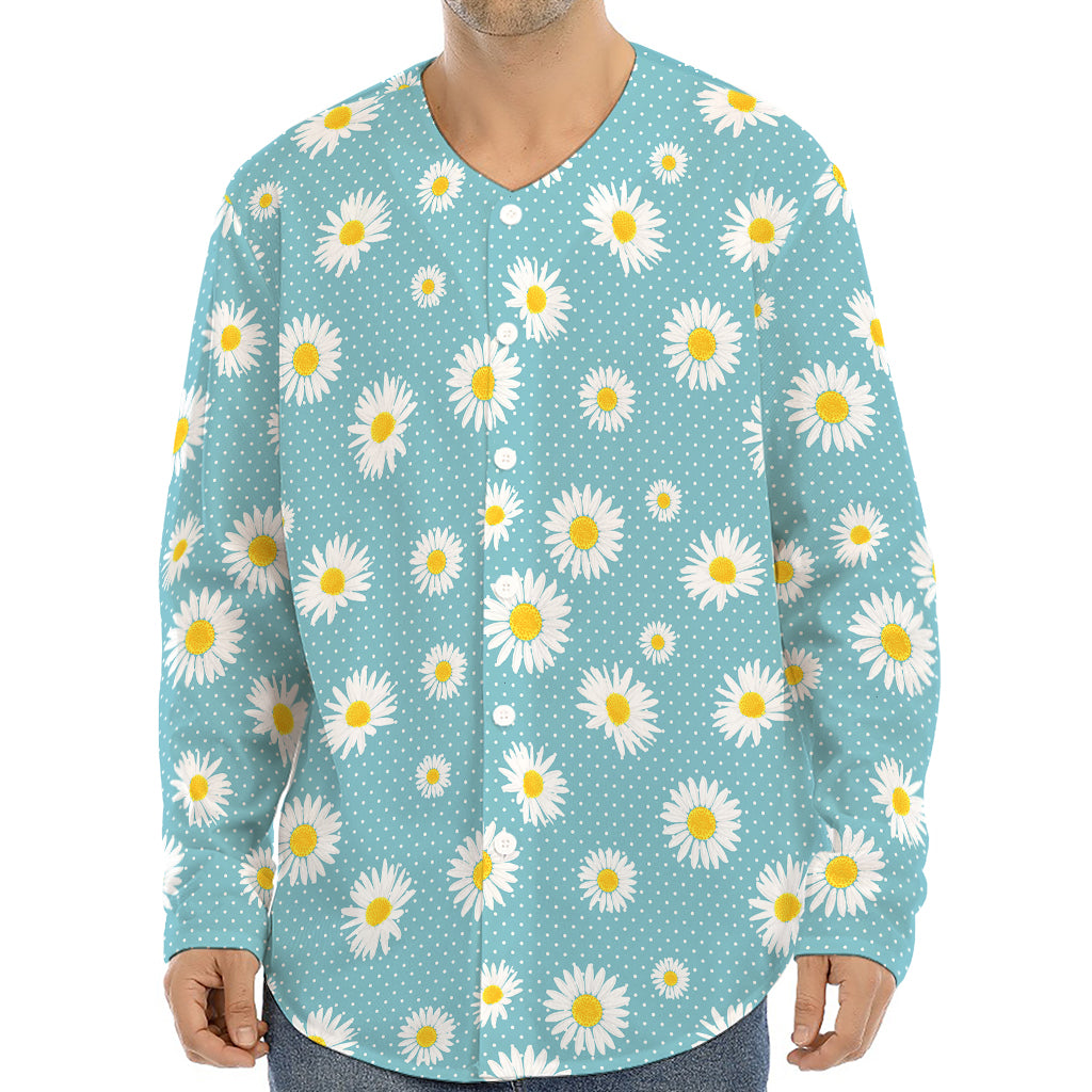 Polka Dot Daisy Flower Pattern Print Long Sleeve Baseball Jersey