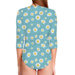 Polka Dot Daisy Flower Pattern Print Long Sleeve Swimsuit