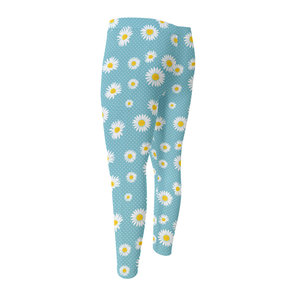 Polka Dot Daisy Flower Pattern Print Men's Compression Pants