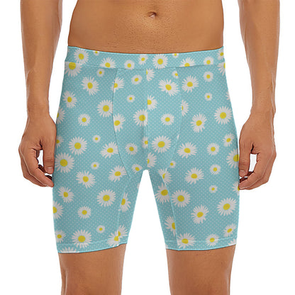 Polka Dot Daisy Flower Pattern Print Men's Long Boxer Briefs