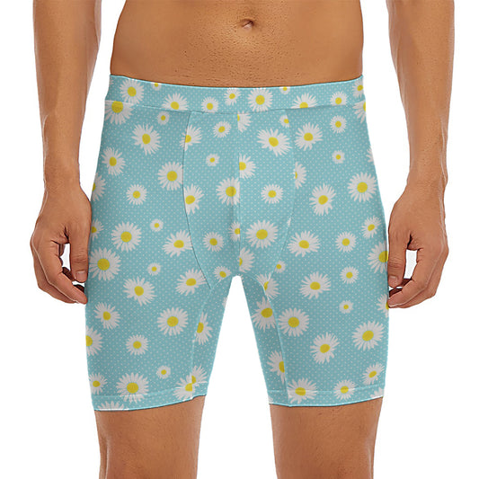 Polka Dot Daisy Flower Pattern Print Men's Long Boxer Briefs
