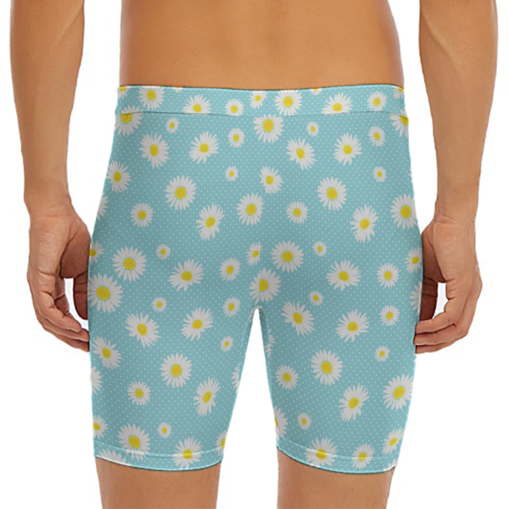 Polka Dot Daisy Flower Pattern Print Men's Long Boxer Briefs