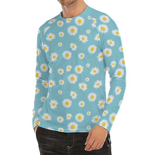 Polka Dot Daisy Flower Pattern Print Men's Long Sleeve Rash Guard