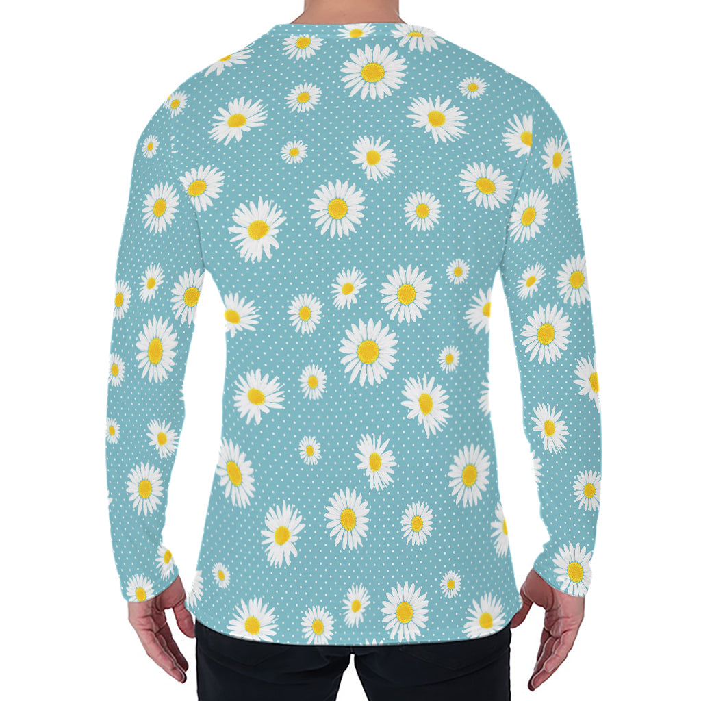 Polka Dot Daisy Flower Pattern Print Men's Long Sleeve T-Shirt