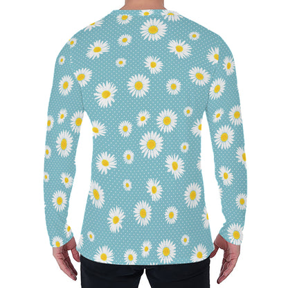 Polka Dot Daisy Flower Pattern Print Men's Long Sleeve T-Shirt
