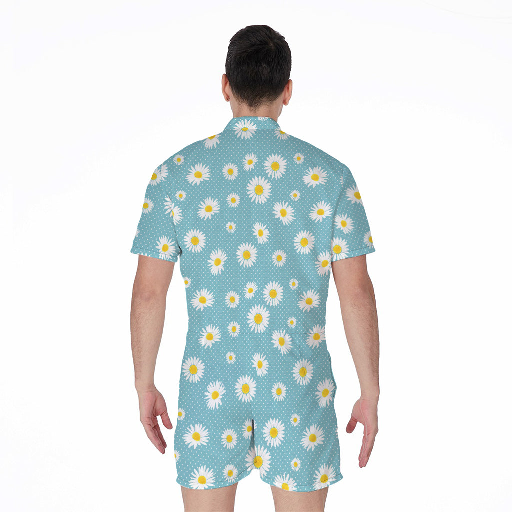 Polka Dot Daisy Flower Pattern Print Men's Rompers