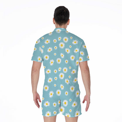 Polka Dot Daisy Flower Pattern Print Men's Rompers
