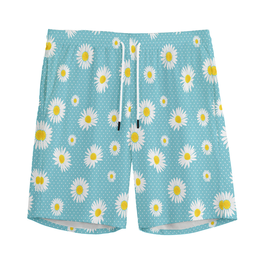 Polka Dot Daisy Flower Pattern Print Men's Sports Shorts