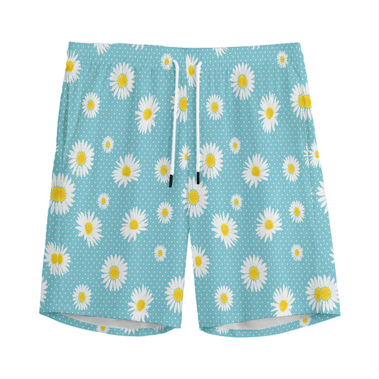 Polka Dot Daisy Flower Pattern Print Men's Sports Shorts
