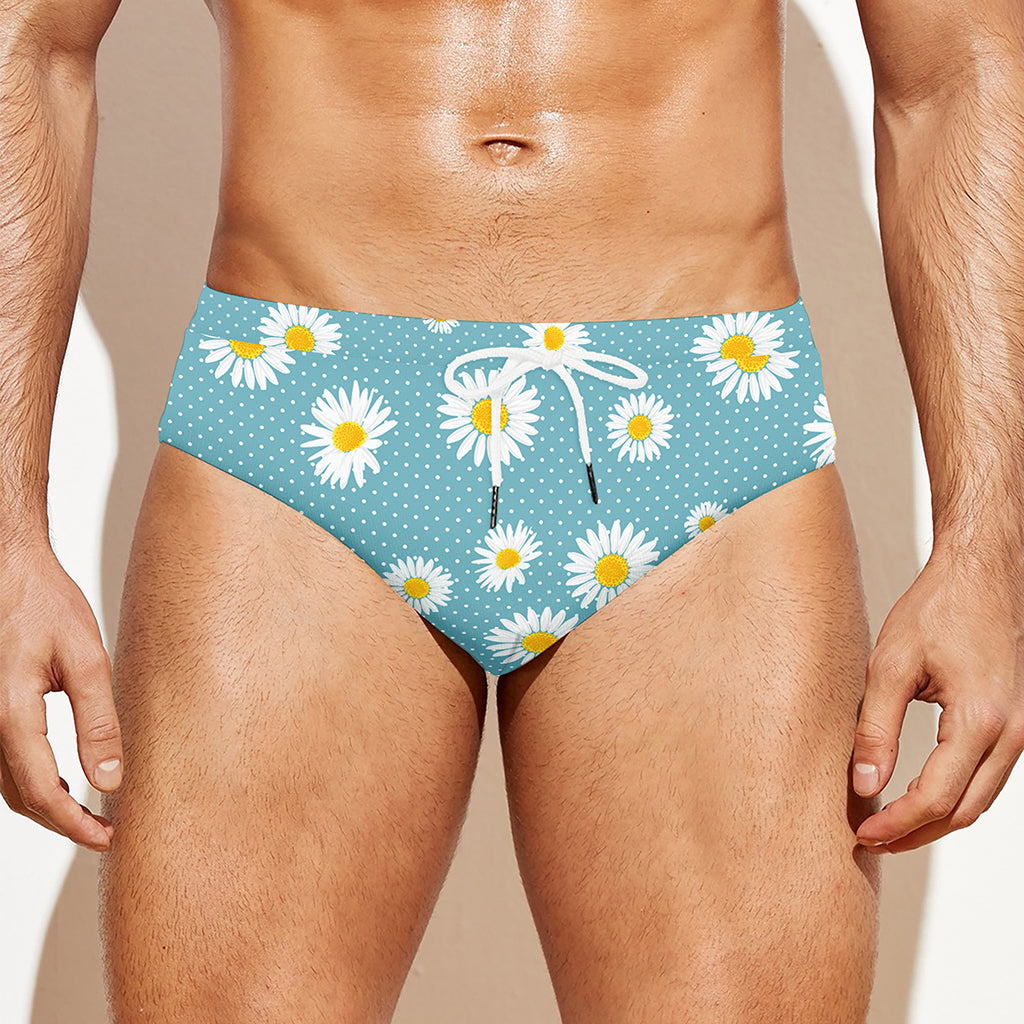 Polka Dot Daisy Flower Pattern Print Men's Swim Briefs