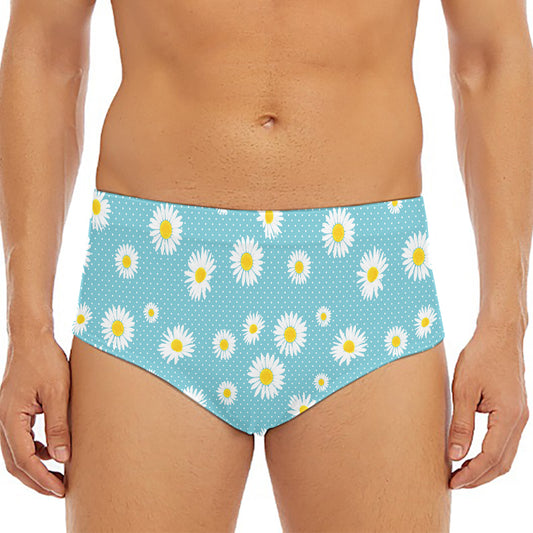 Polka Dot Daisy Flower Pattern Print Men's Triangle Swim Briefs